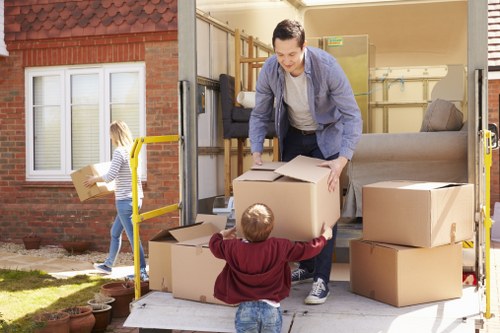 Office furniture and equipment prepared for a commercial move