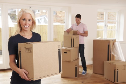 Packed boxes and furniture prepared for Lampton relocation