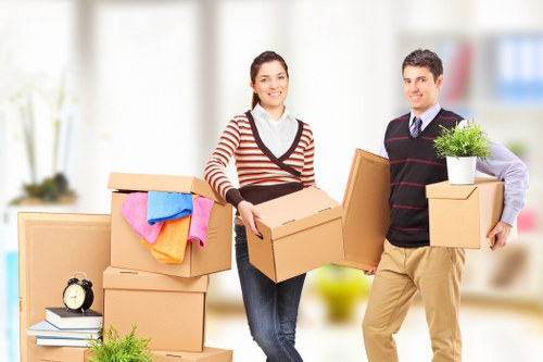 Van loading boxes and household items for a move in Lampton
