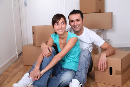 Packed furniture and boxes ready for transport during a Lampton move