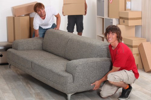 Packed boxes and furniture prepared for a local Lampton relocation