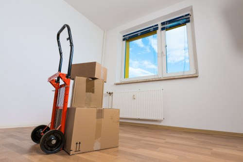 Local office removal vehicle positioned for a business move in Lampton