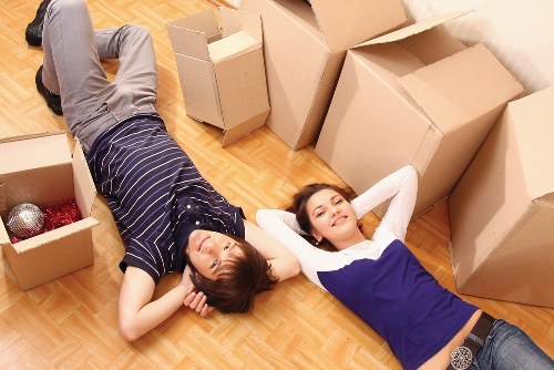 Packed moving boxes ready for transport in a Lampton home